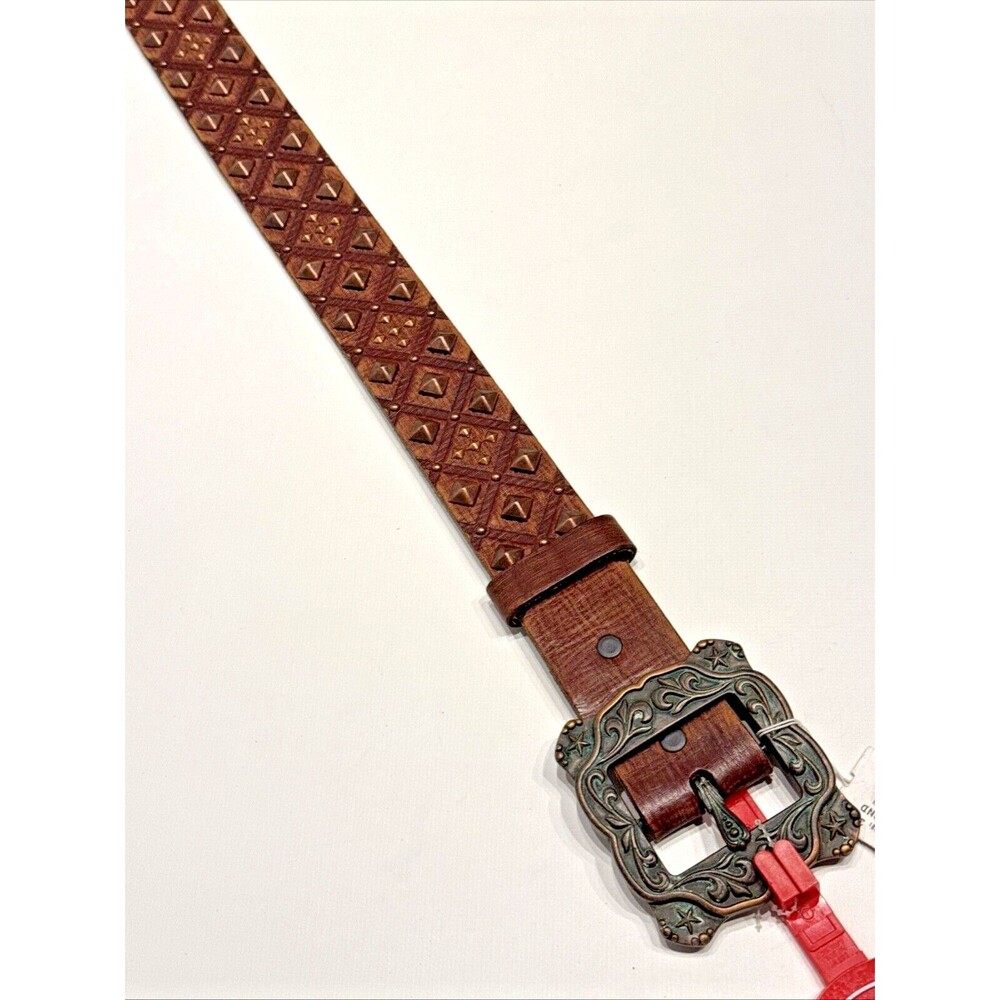 NWT Justin Rough Diamond Studded Western Belt Brown Leather Women Size 30 (B7) - Picture 3 of 8